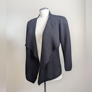 Black Open Front Cardigan Blazer Architectural  Medium Large Knit goth workwear